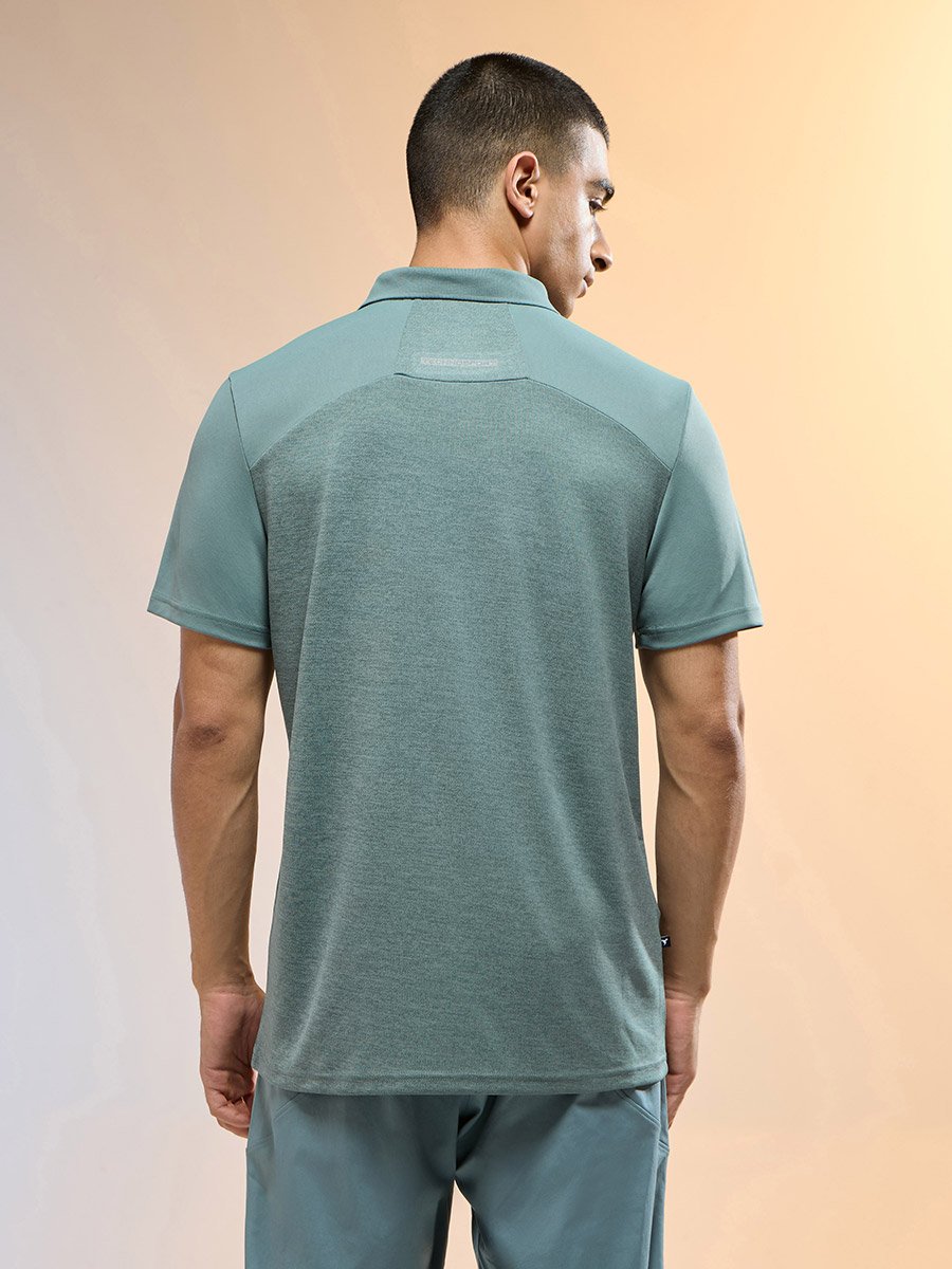Men Green Slim Fit Melange Polo