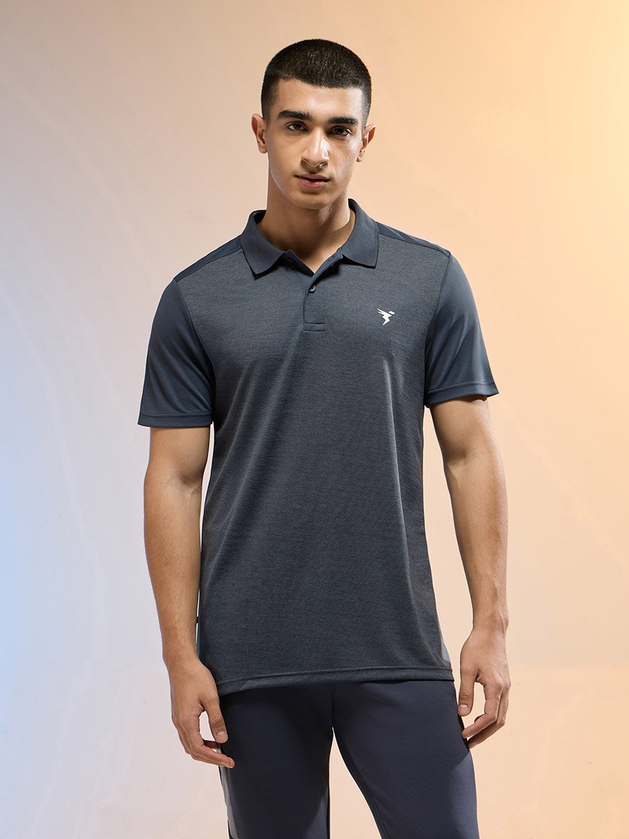 Men Grey Slim Fit Melange Polo