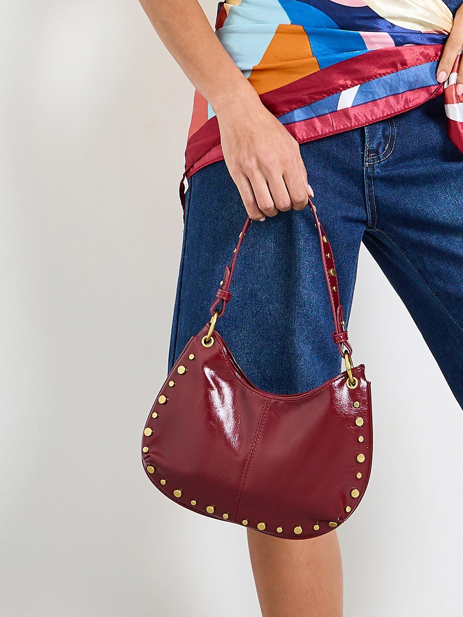 Studded Shoulder Bag with Chain Detail