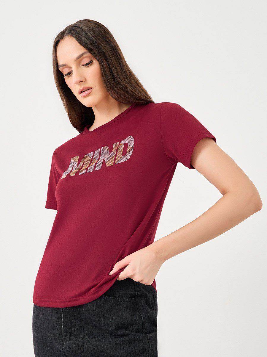 Women Red Slogan Print T-Shirt