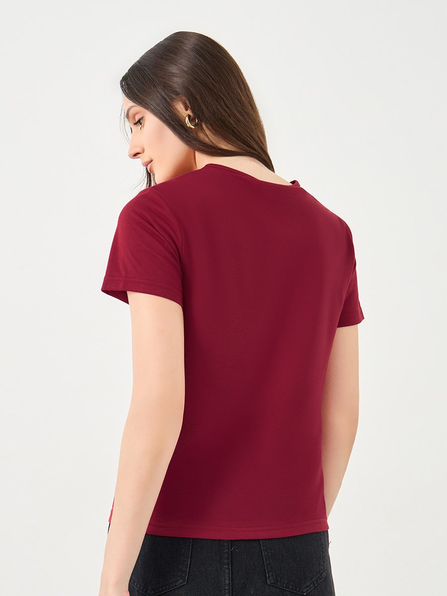 Women Red Slogan Print T-Shirt