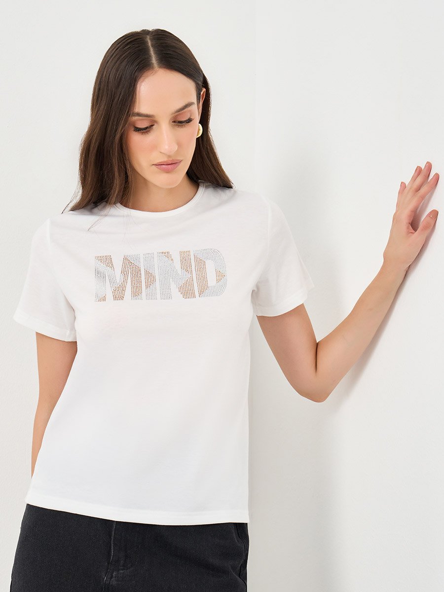 Women White Slogan Print T-Shirt