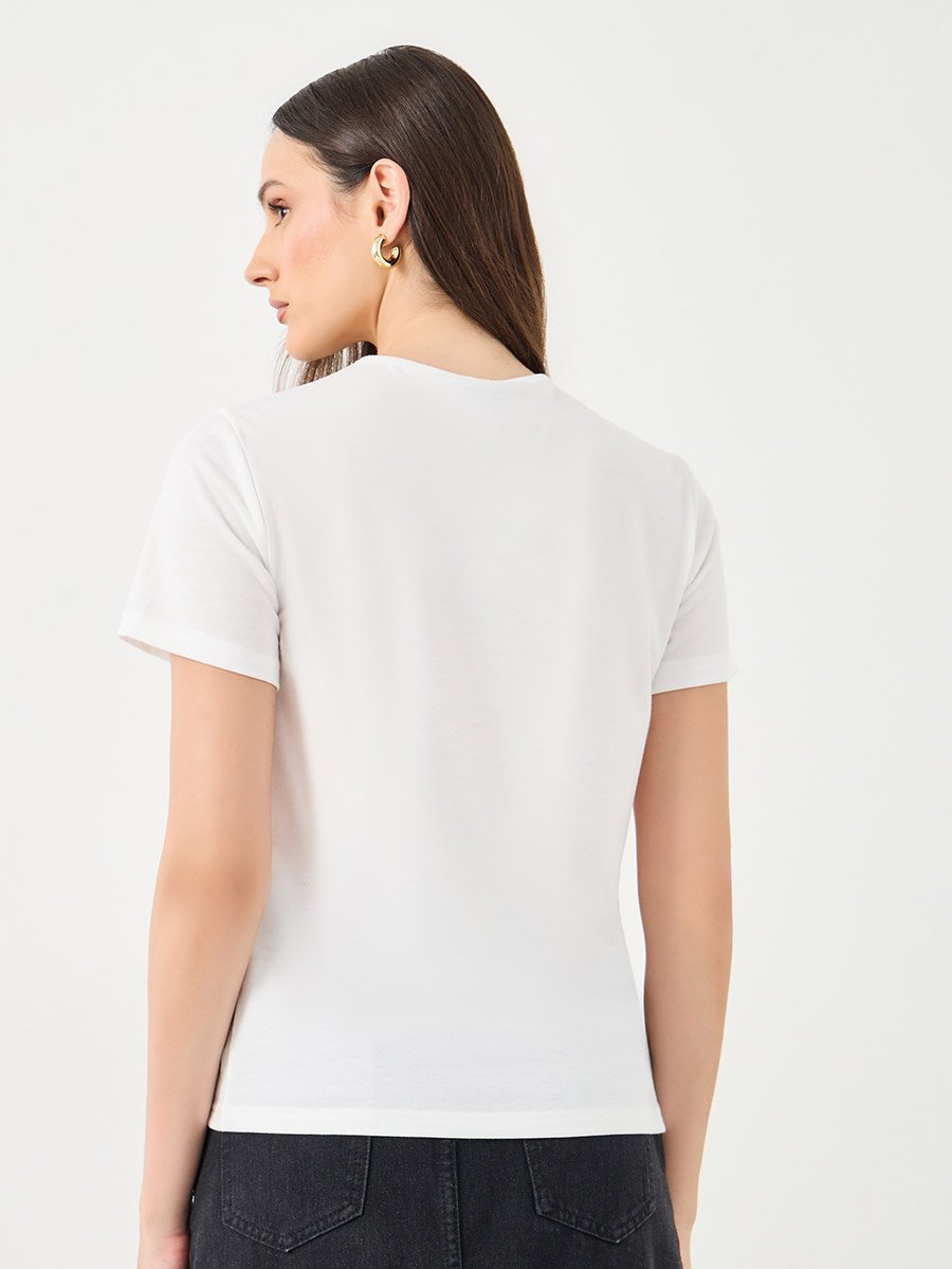 Women White Slogan Print T-Shirt