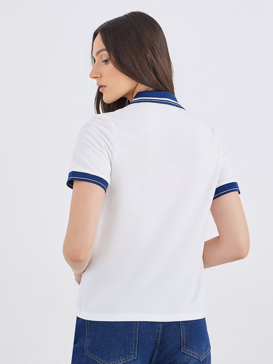 Women White Embroidered Polo T-Shirt