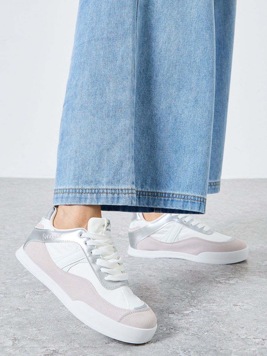 Panelled Lace Up Flatform Sneakers