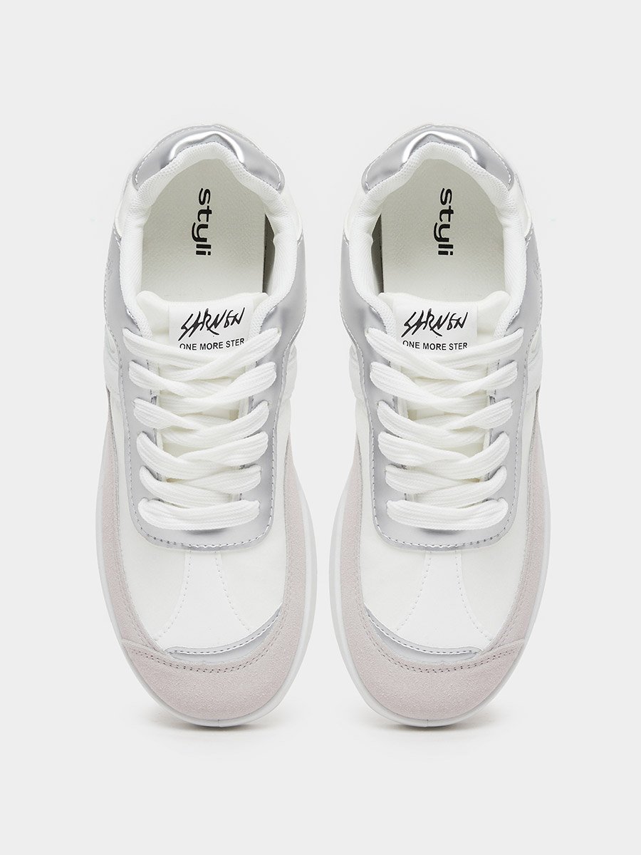 Panelled Lace Up Flatform Sneakers
