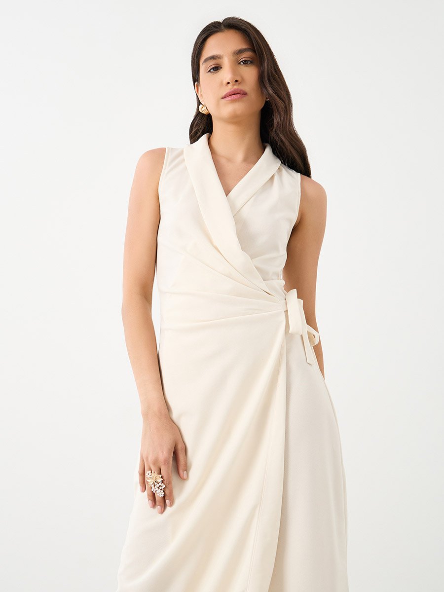 Solid Wrap Sleeveless Midi Dress