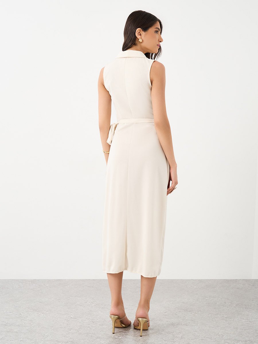 Solid Wrap Sleeveless Midi Dress