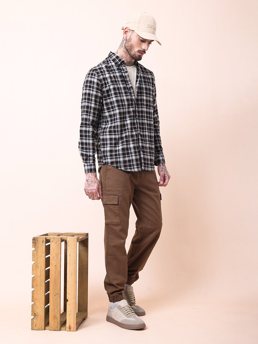Men Brown Solid Cargo Joggers