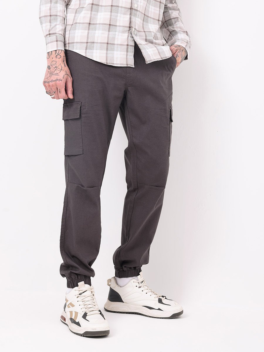 Men Charcoal Solid Cargo Joggers