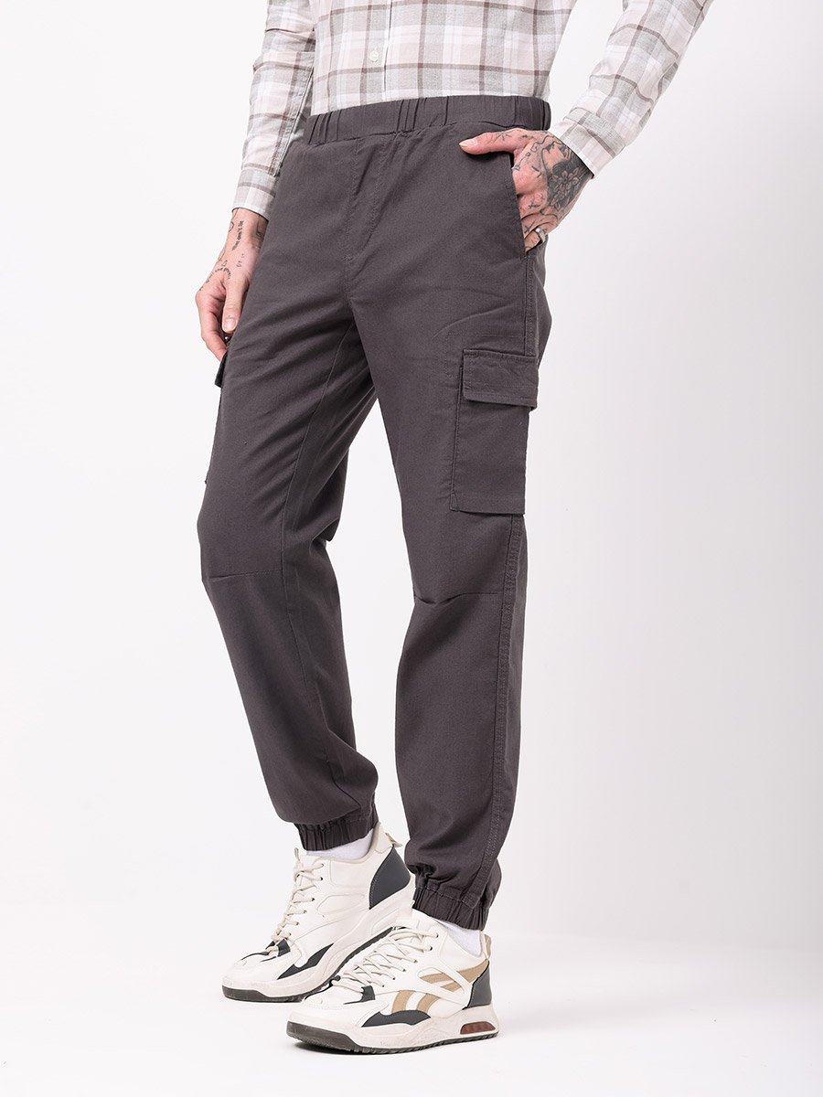 Men Charcoal Solid Cargo Joggers