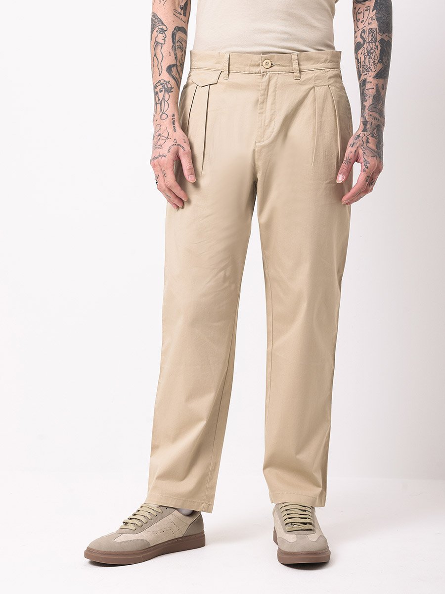 Men Double-Pleated Straight Fit Trousers
