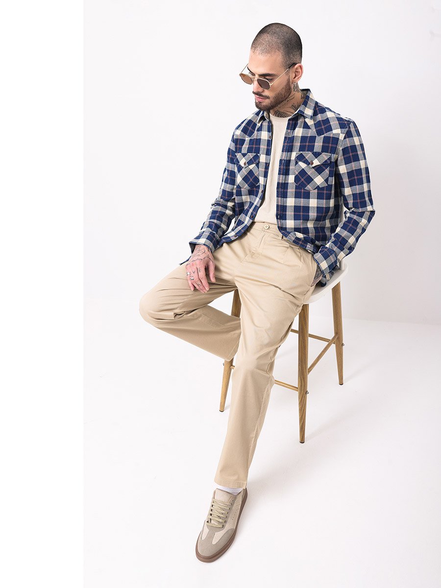 Men Double-Pleated Straight Fit Trousers