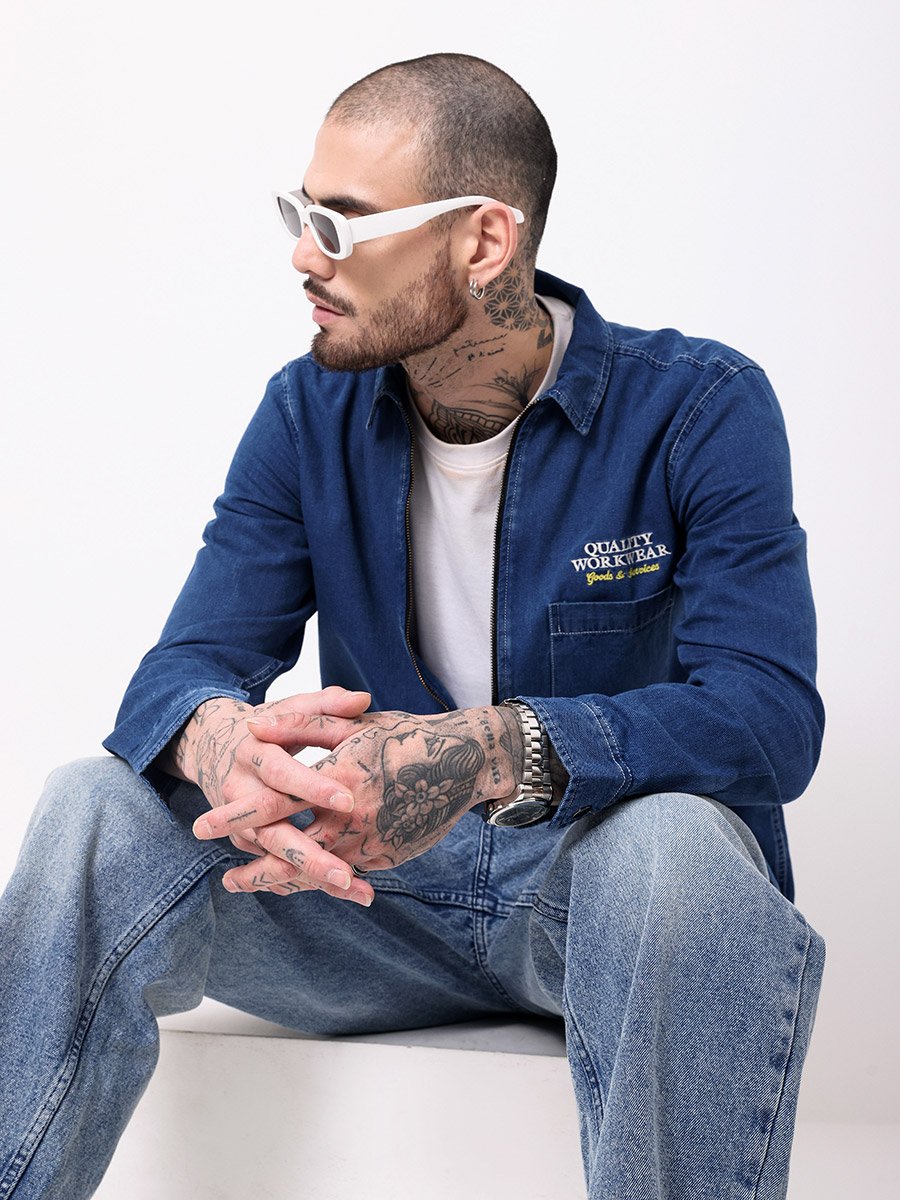 Regular Fit Zip Front Denim Jacket