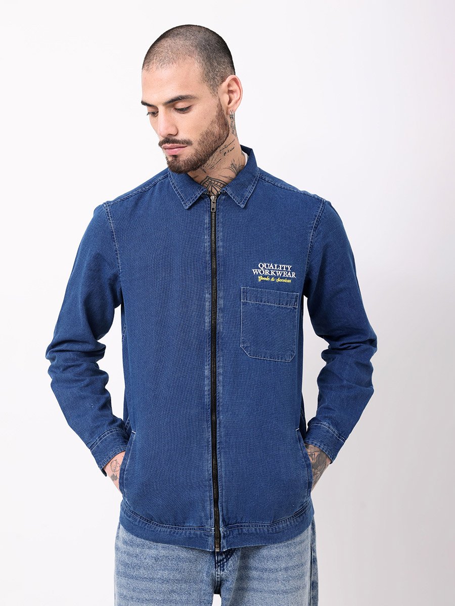 Regular Fit Zip Front Denim Jacket