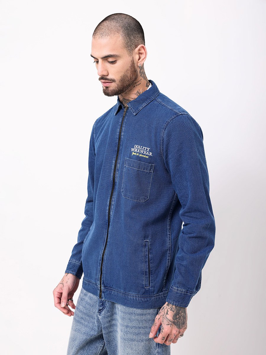 Regular Fit Zip Front Denim Jacket
