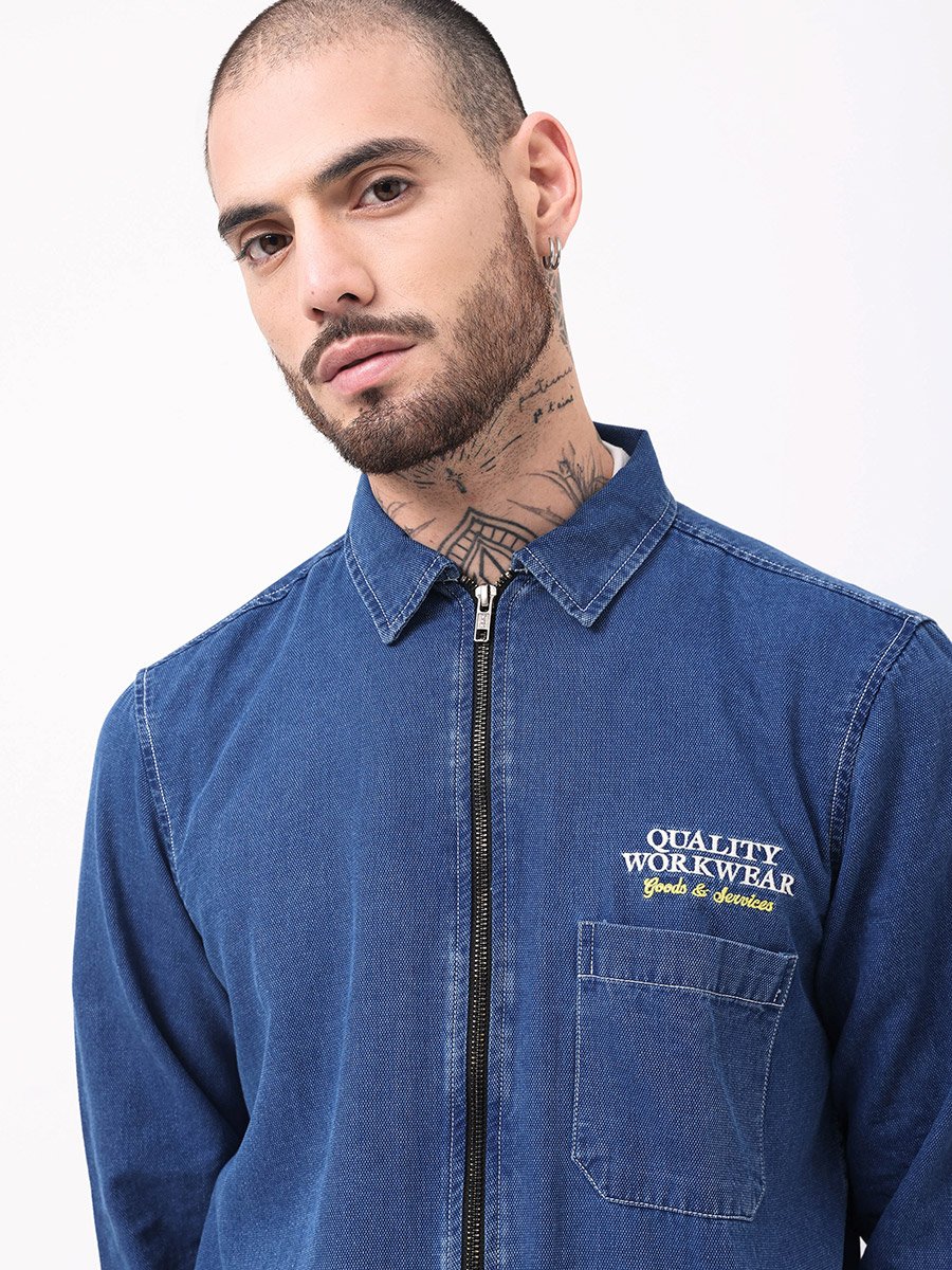 Regular Fit Zip Front Denim Jacket