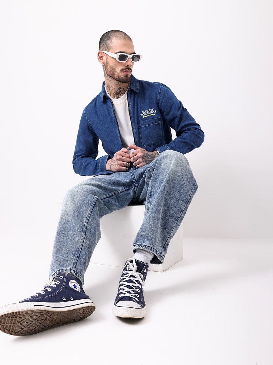 Regular Fit Zip Front Denim Jacket