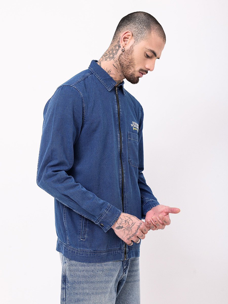 Regular Fit Zip Front Denim Jacket