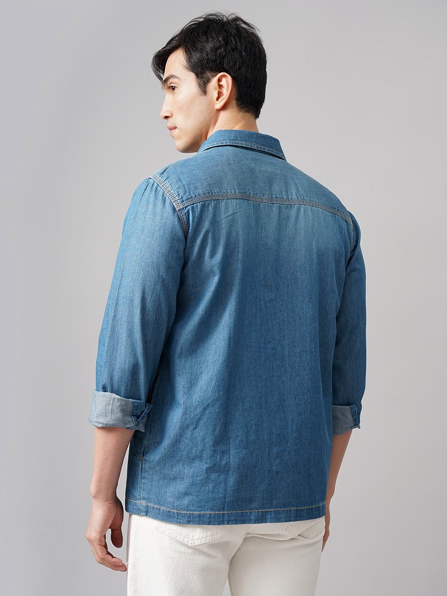 Oversized Denim Shirt with Chest Pockets