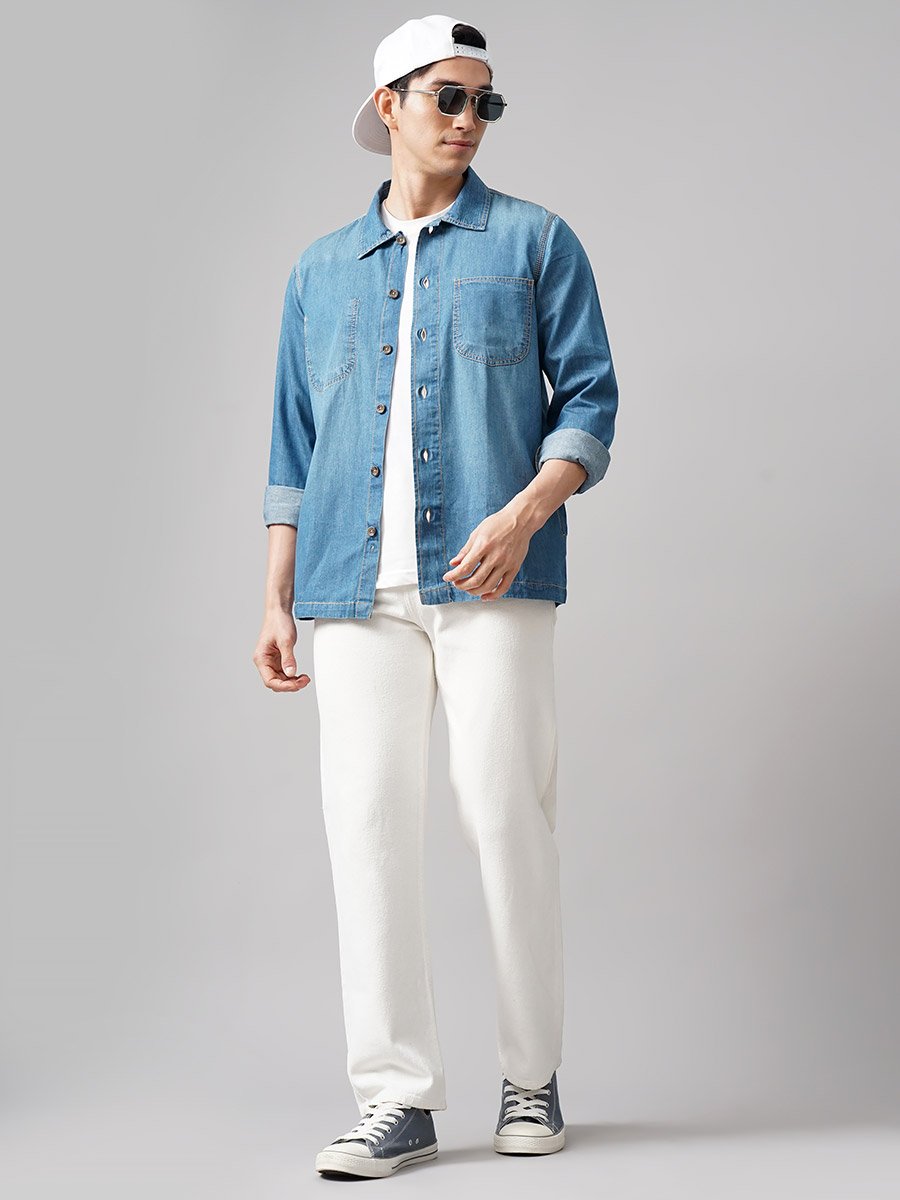 Oversized Denim Shirt with Chest Pockets