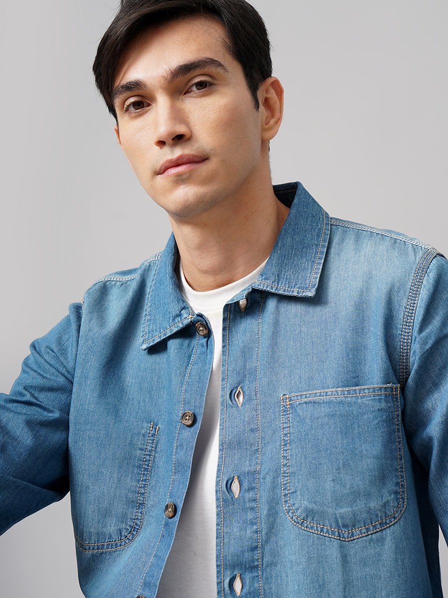 Oversized Denim Shirt with Chest Pockets