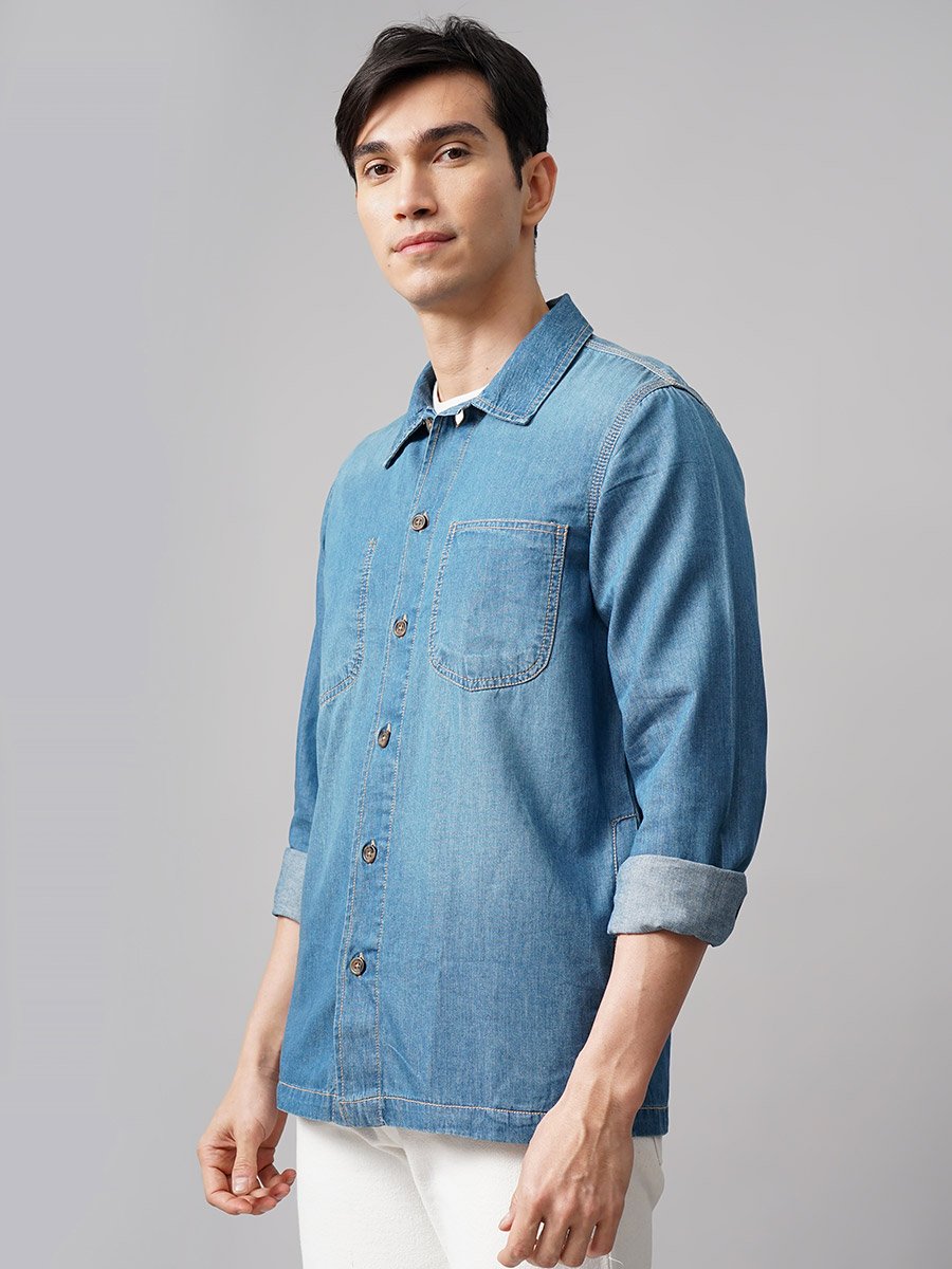 Oversized Denim Shirt with Chest Pockets