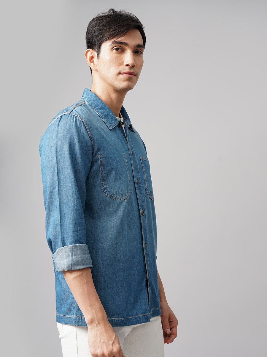 Oversized Denim Shirt with Chest Pockets