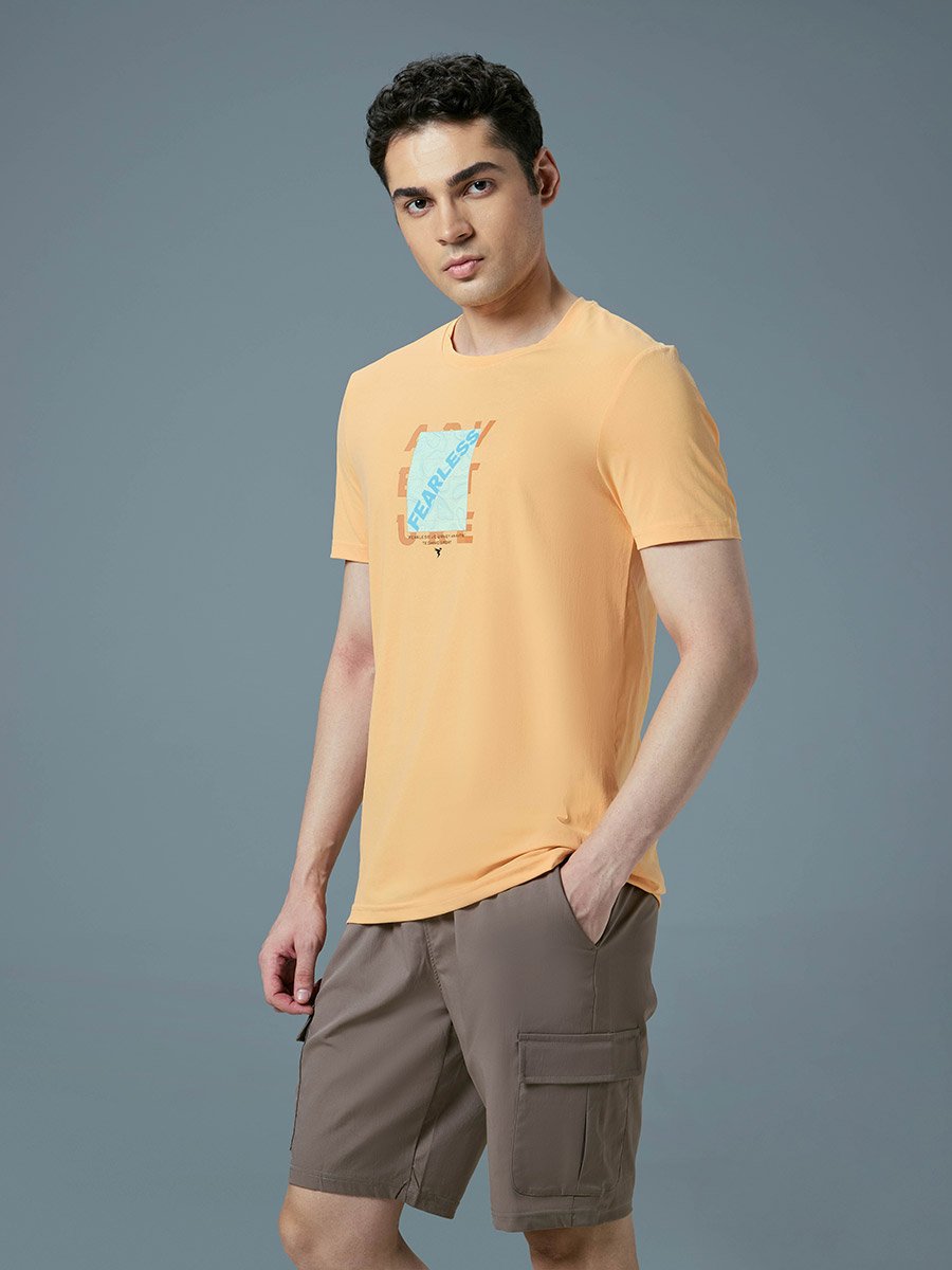 Printed 4-Way Stretch Crew Neck T-Shirt