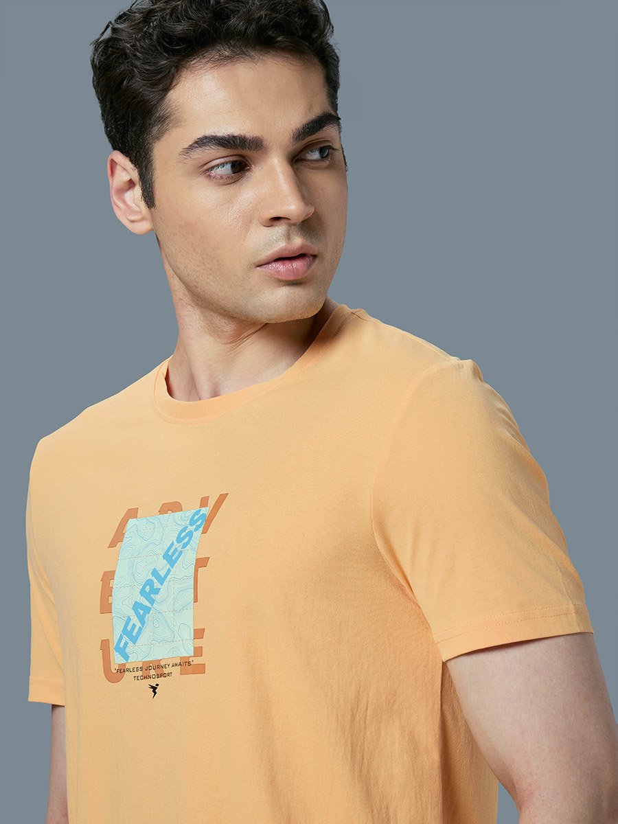 Printed 4-Way Stretch Crew Neck T-Shirt