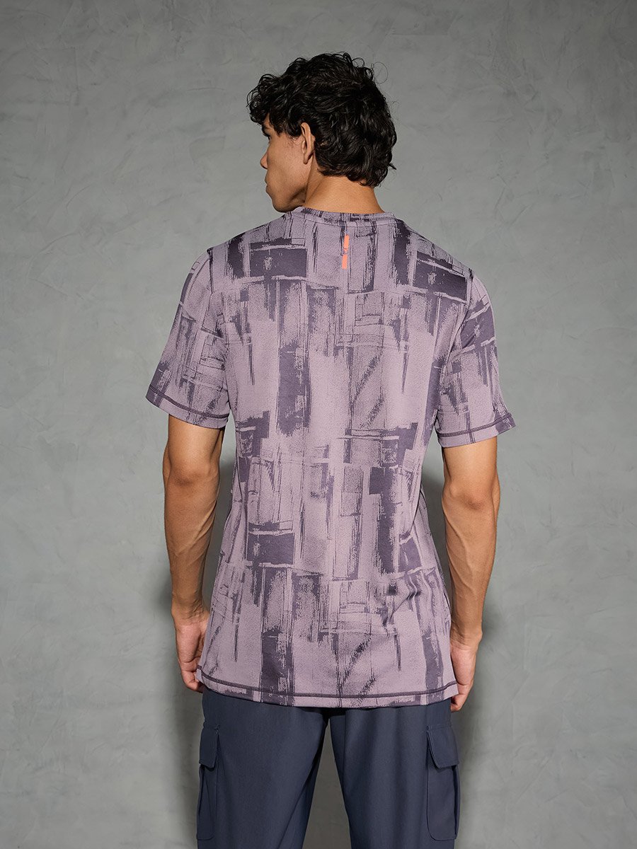 Purple Jacquard Slim Fit Crew Neck T-Shirt