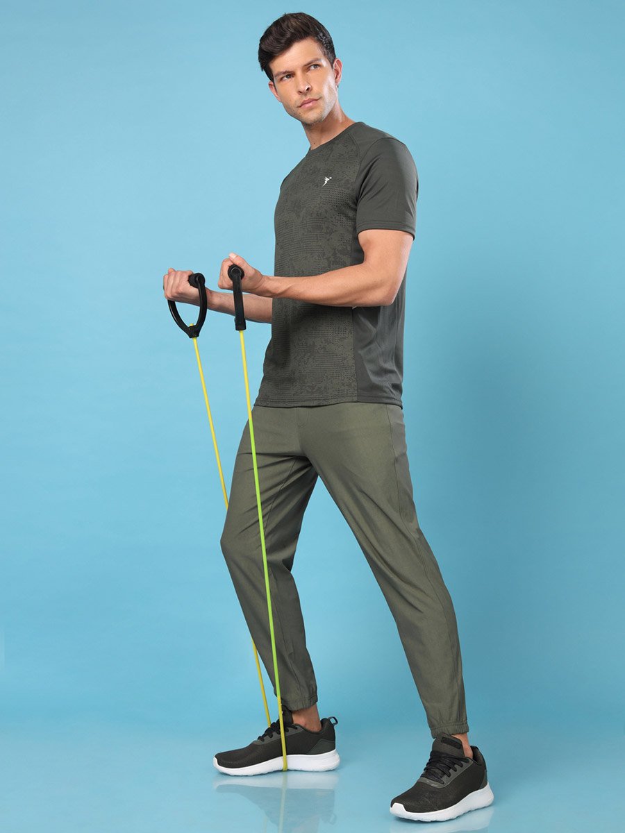 Men Green Solid 4-Way Stretch Joggers