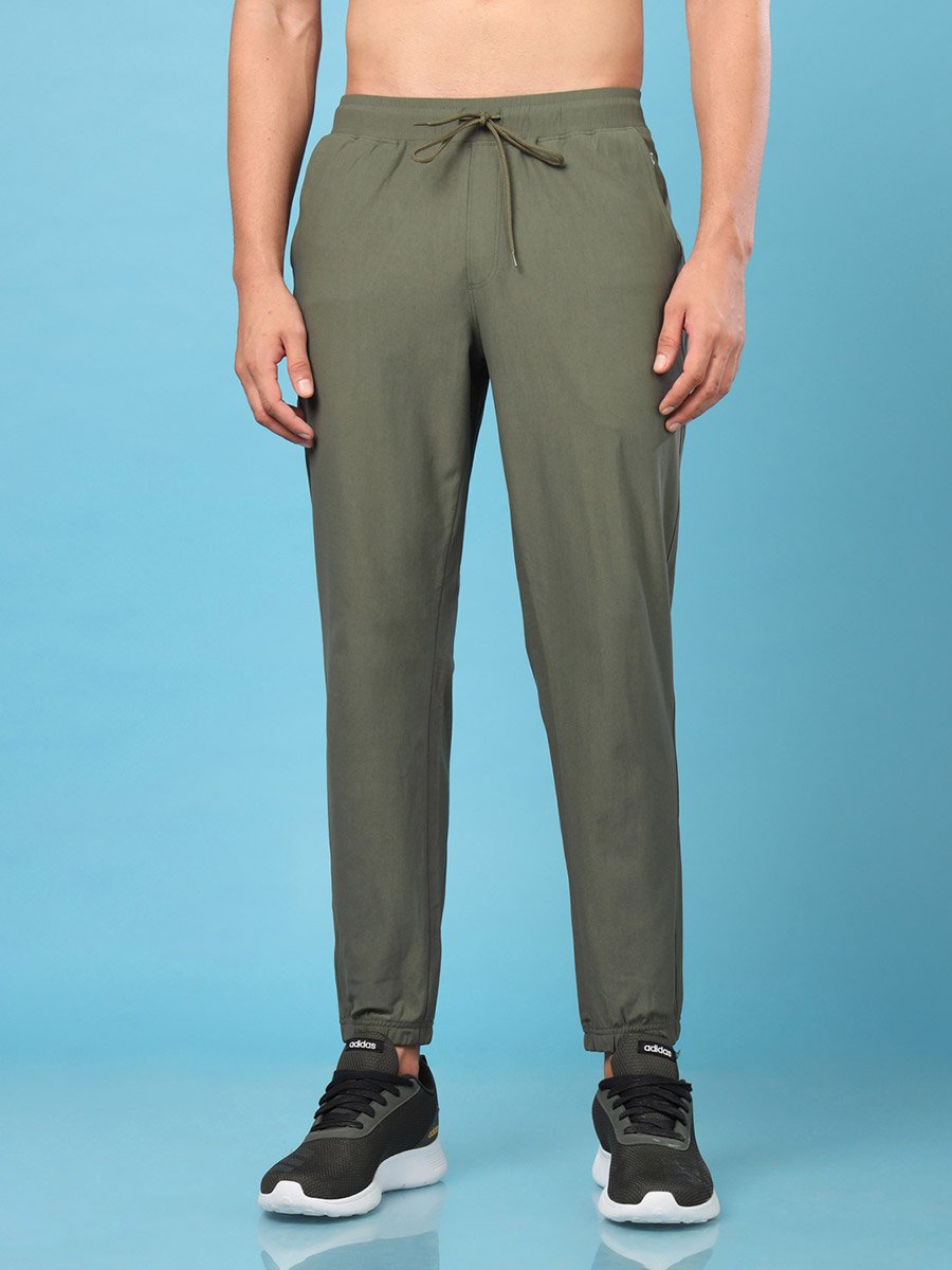 Men Green Solid 4-Way Stretch Joggers