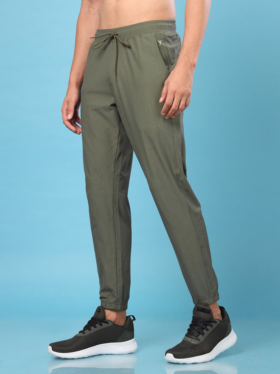 Men Green Solid 4-Way Stretch Joggers