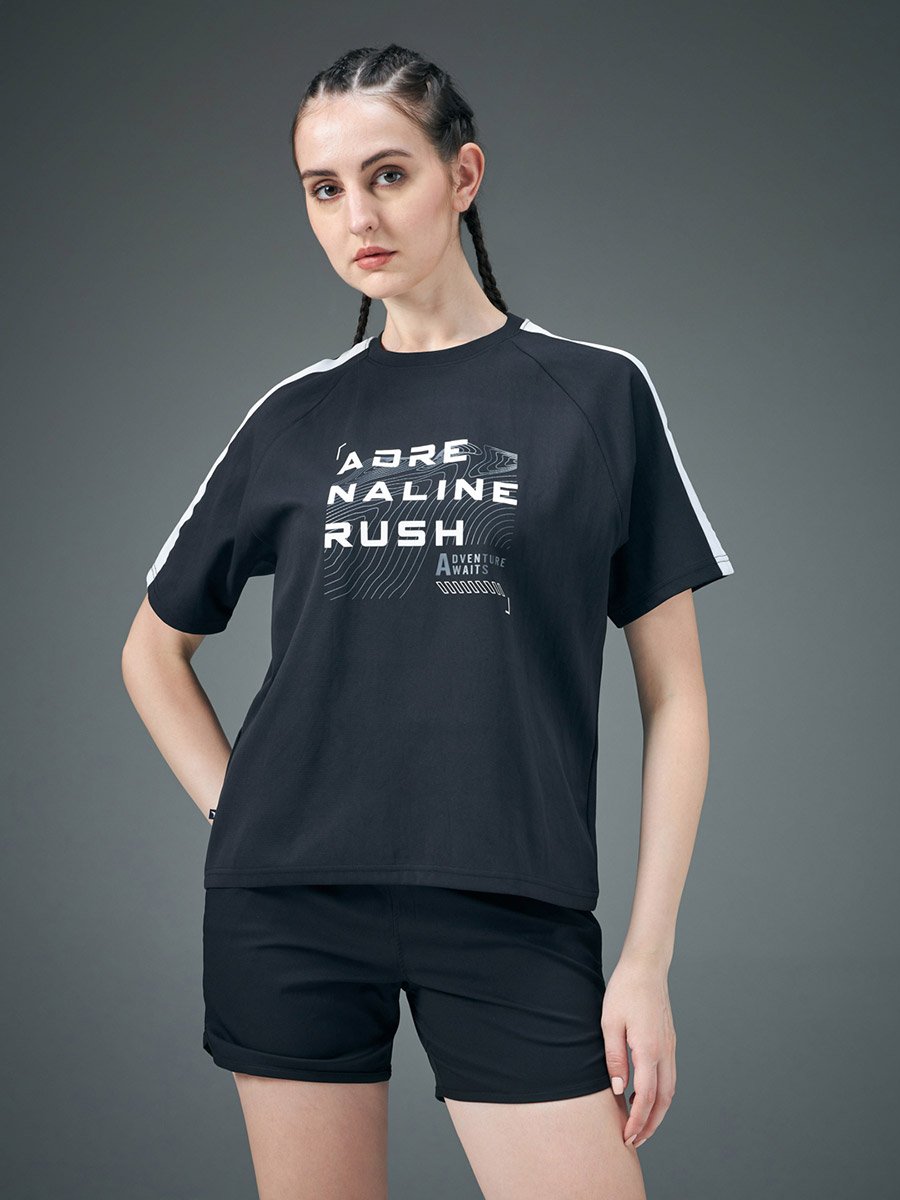 Slogan Print Crew Neck Stretch Crop T-Shirt