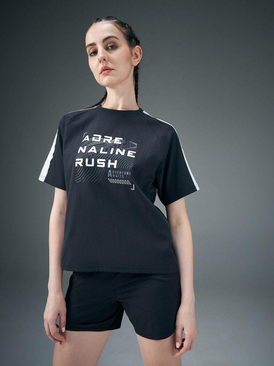 Slogan Print Crew Neck Stretch Crop T-Shirt