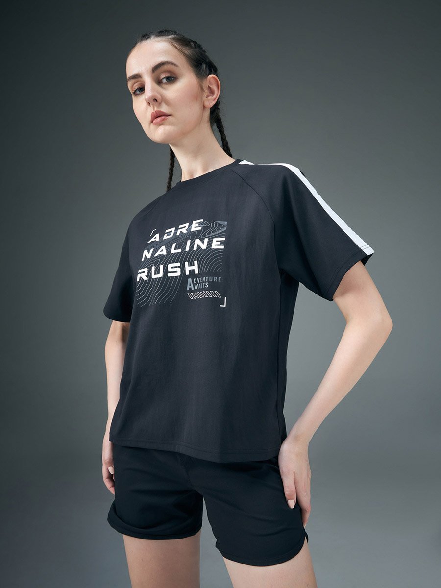 Slogan Print Crew Neck Stretch Crop T-Shirt