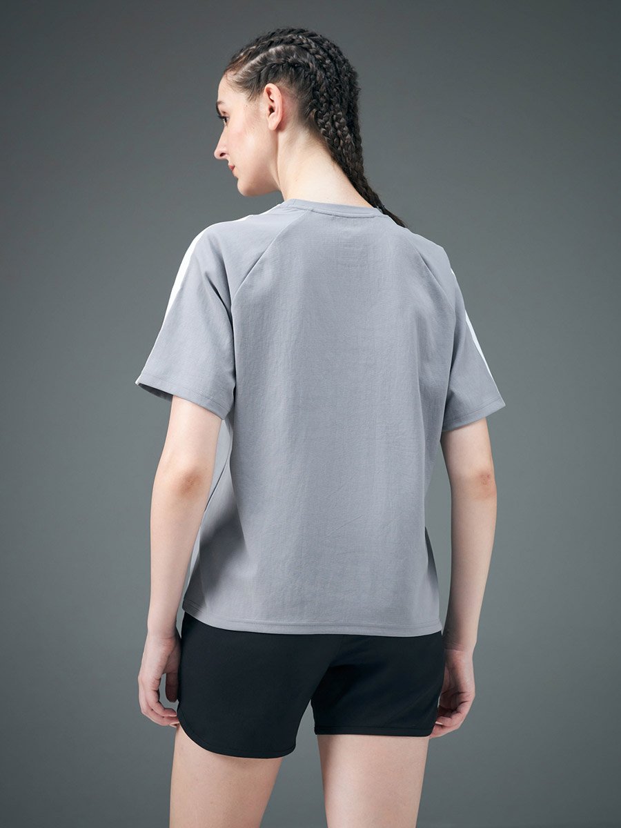 Graphic Print Crew Neck Stretch Crop T-Shirt