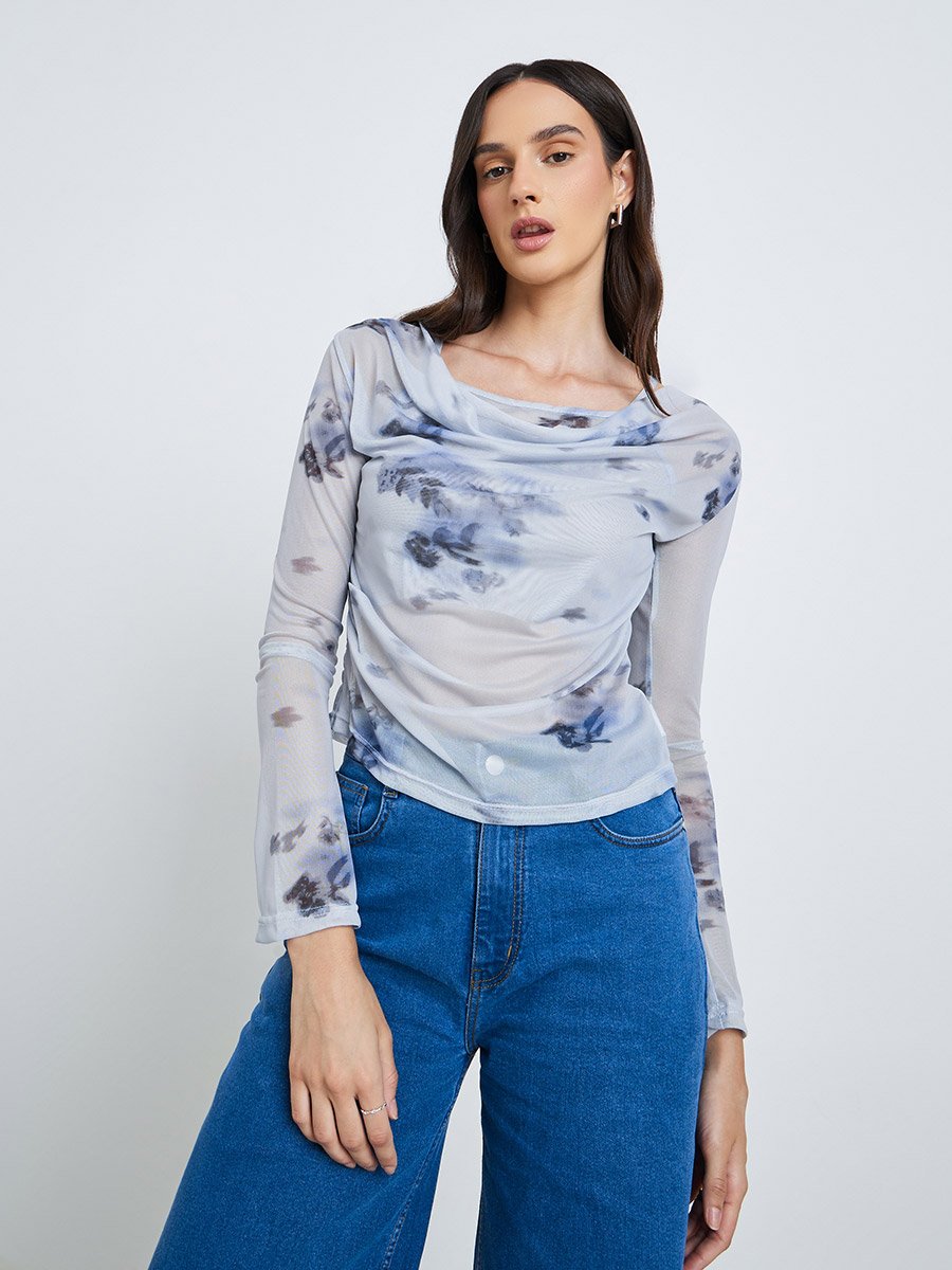 Floral Print Cowl Neck Top