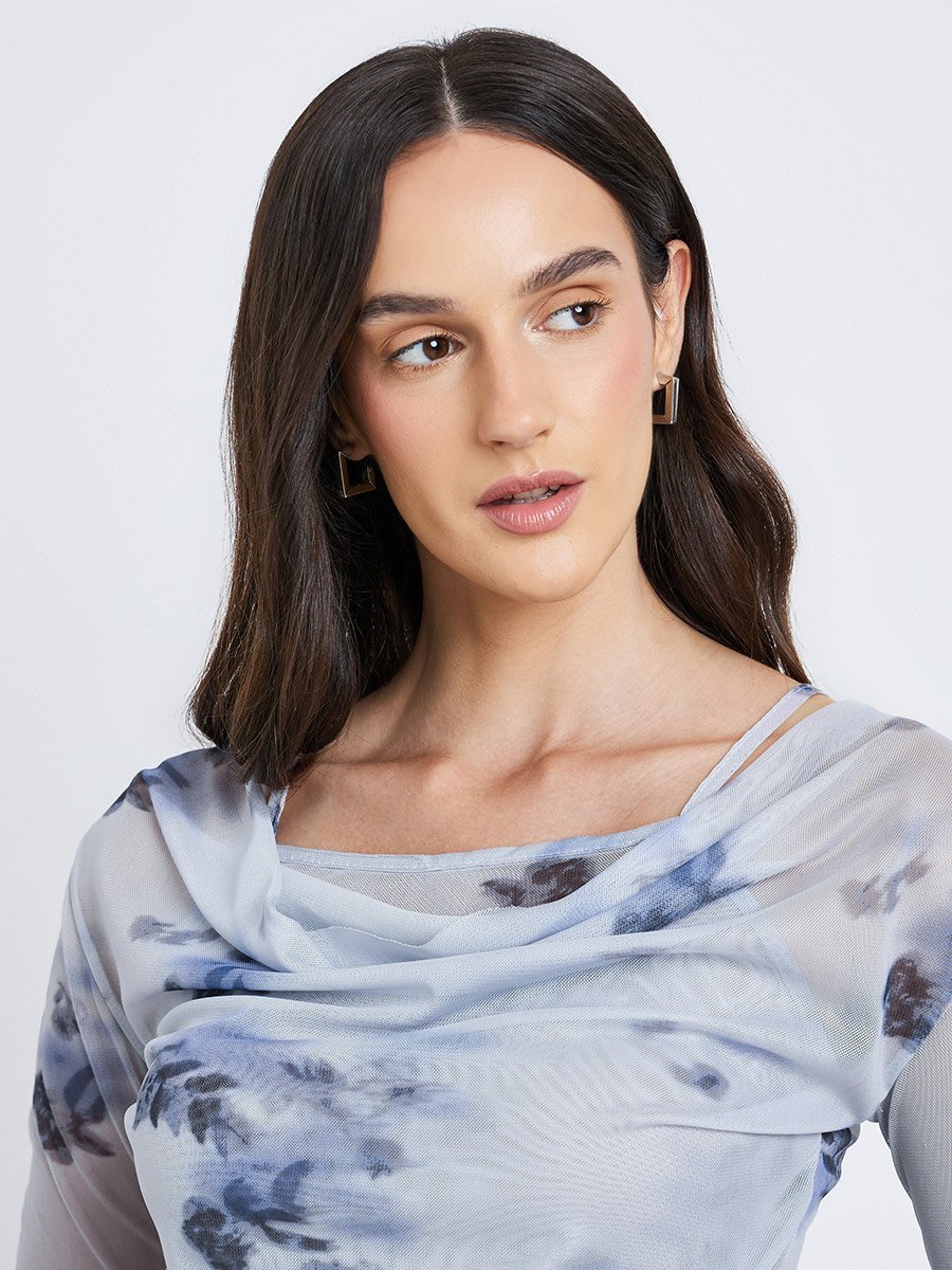Floral Print Cowl Neck Top
