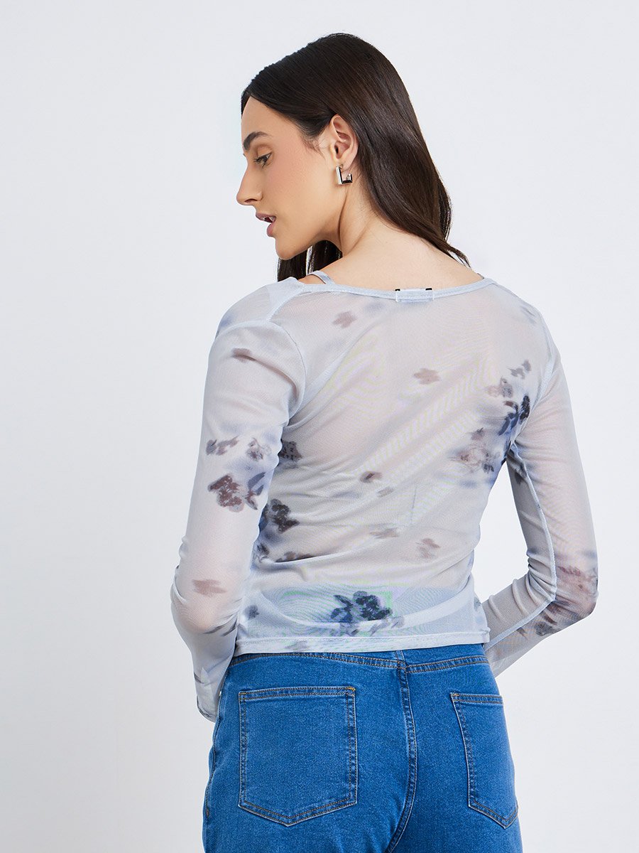 Floral Print Cowl Neck Top