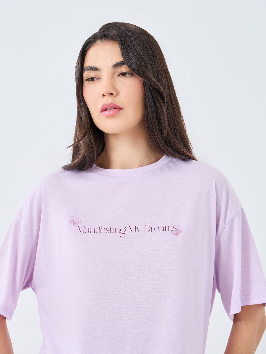 Manifesting Butterfly Print Drop Shoulder T-Shirt and Pyjama Set