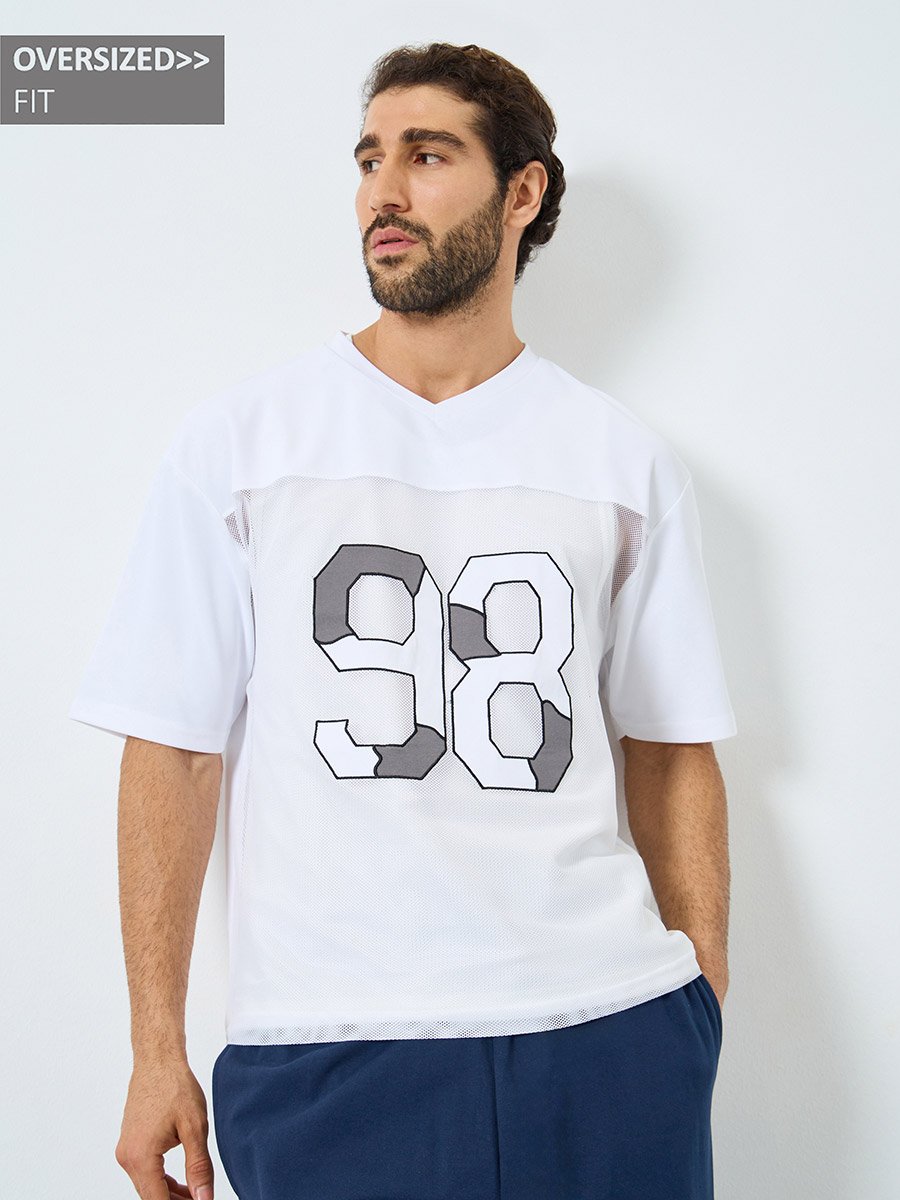 Oversized Cut and Sew Panel Mesh T-Shirt