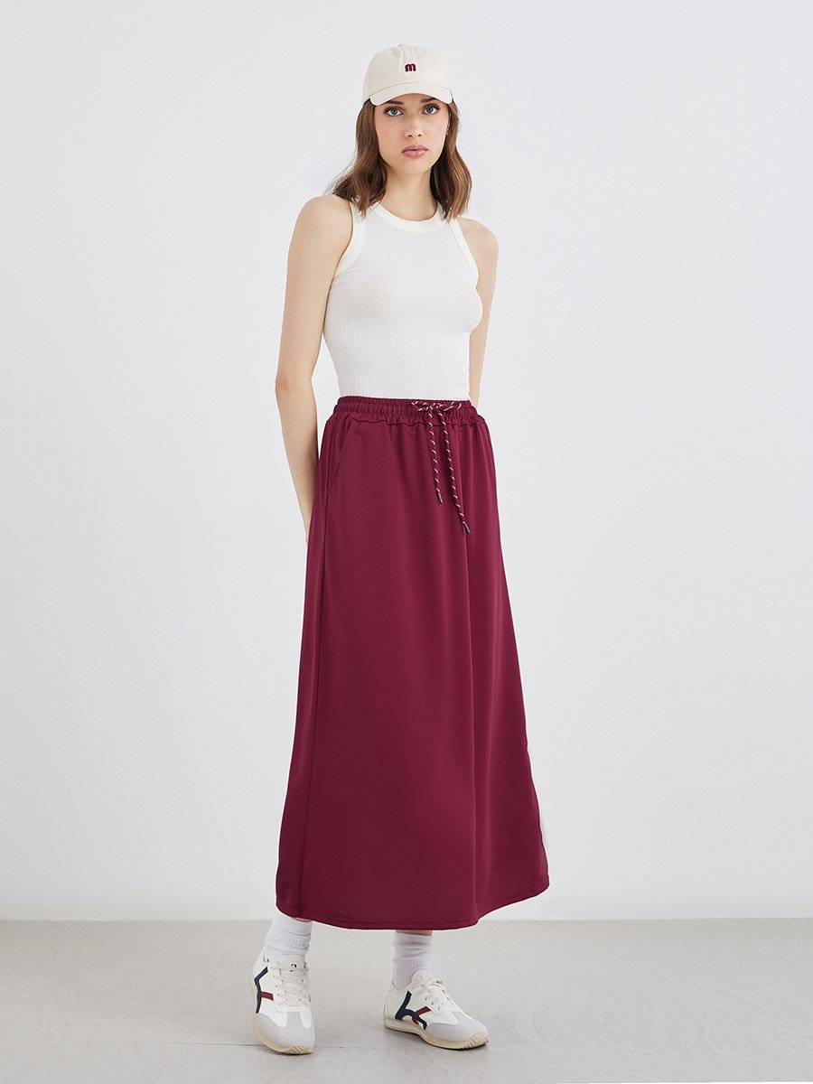 Burgundy A-Line Midi Skirt