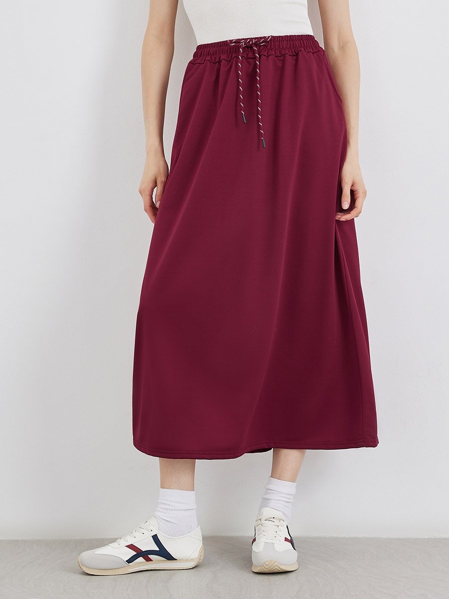 Burgundy A-Line Midi Skirt