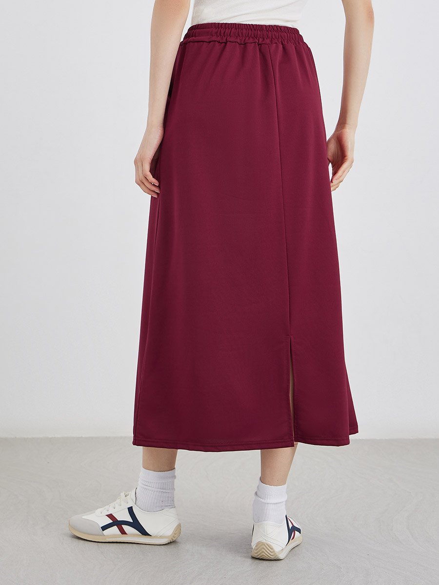 Burgundy A-Line Midi Skirt