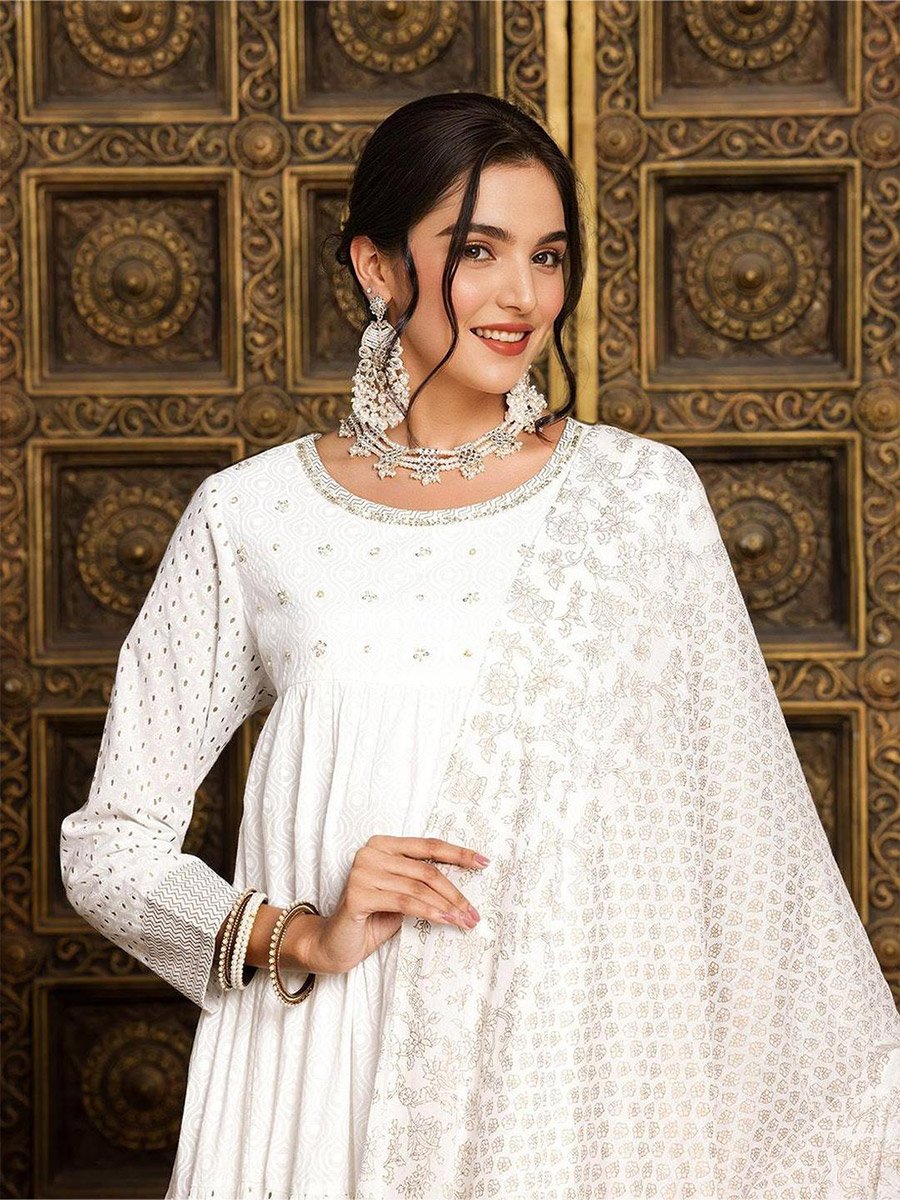 Women White Self Design Cotton A-Line Midi Dress