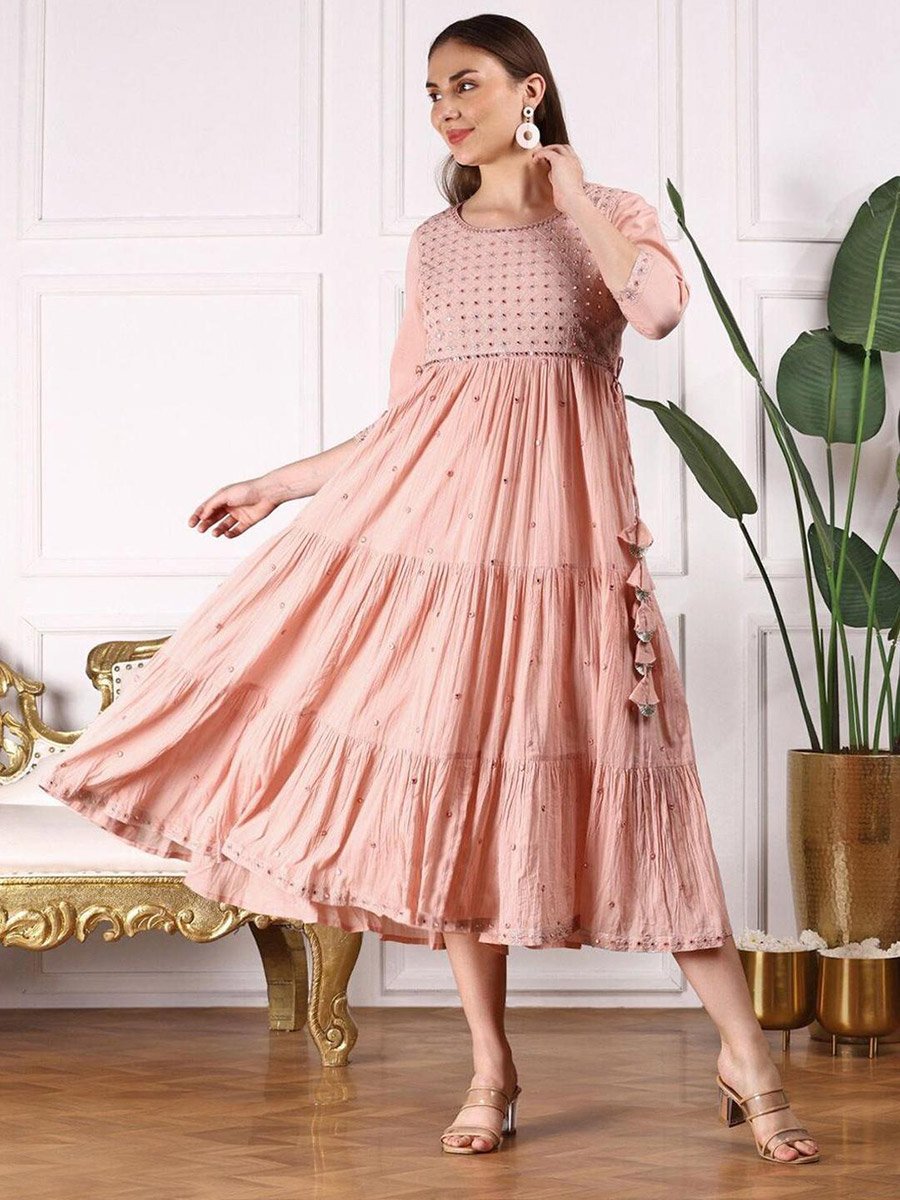 black long sleeve a line mini dress Nana Jacqueline Peach Mariah Dress- Rent from Hauteline M main image 0
