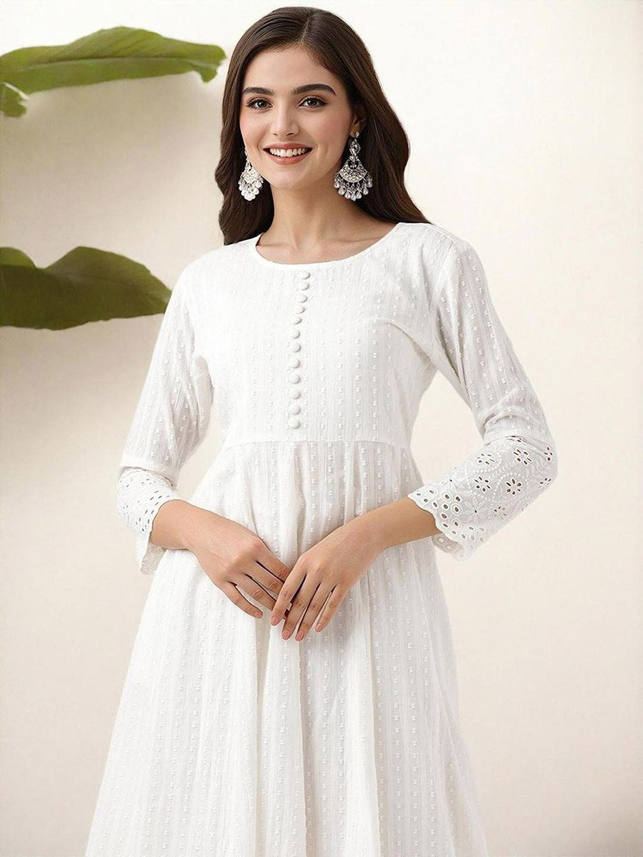 Lace Buttoned A-Line Kurta with Trousers Set