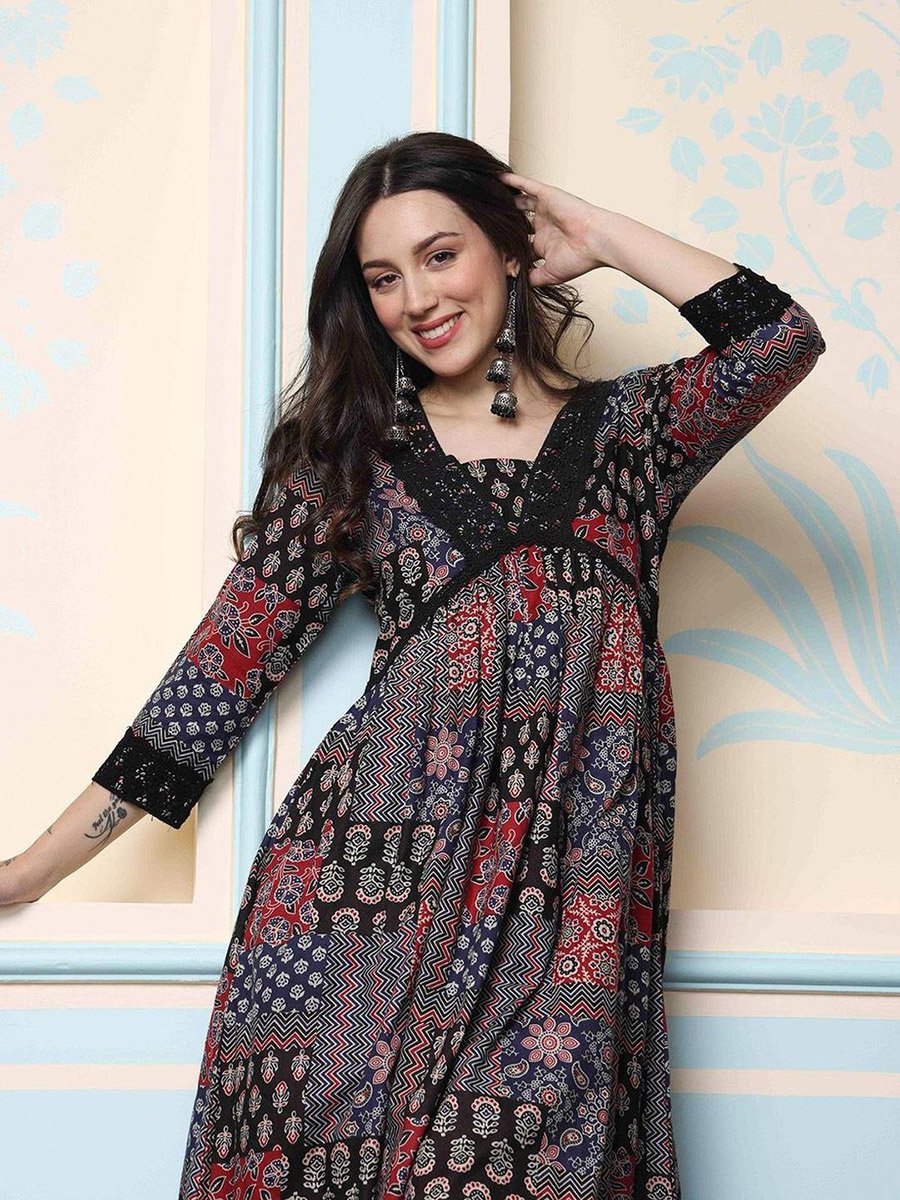 Printed A-Line Kurta with Trousers Set